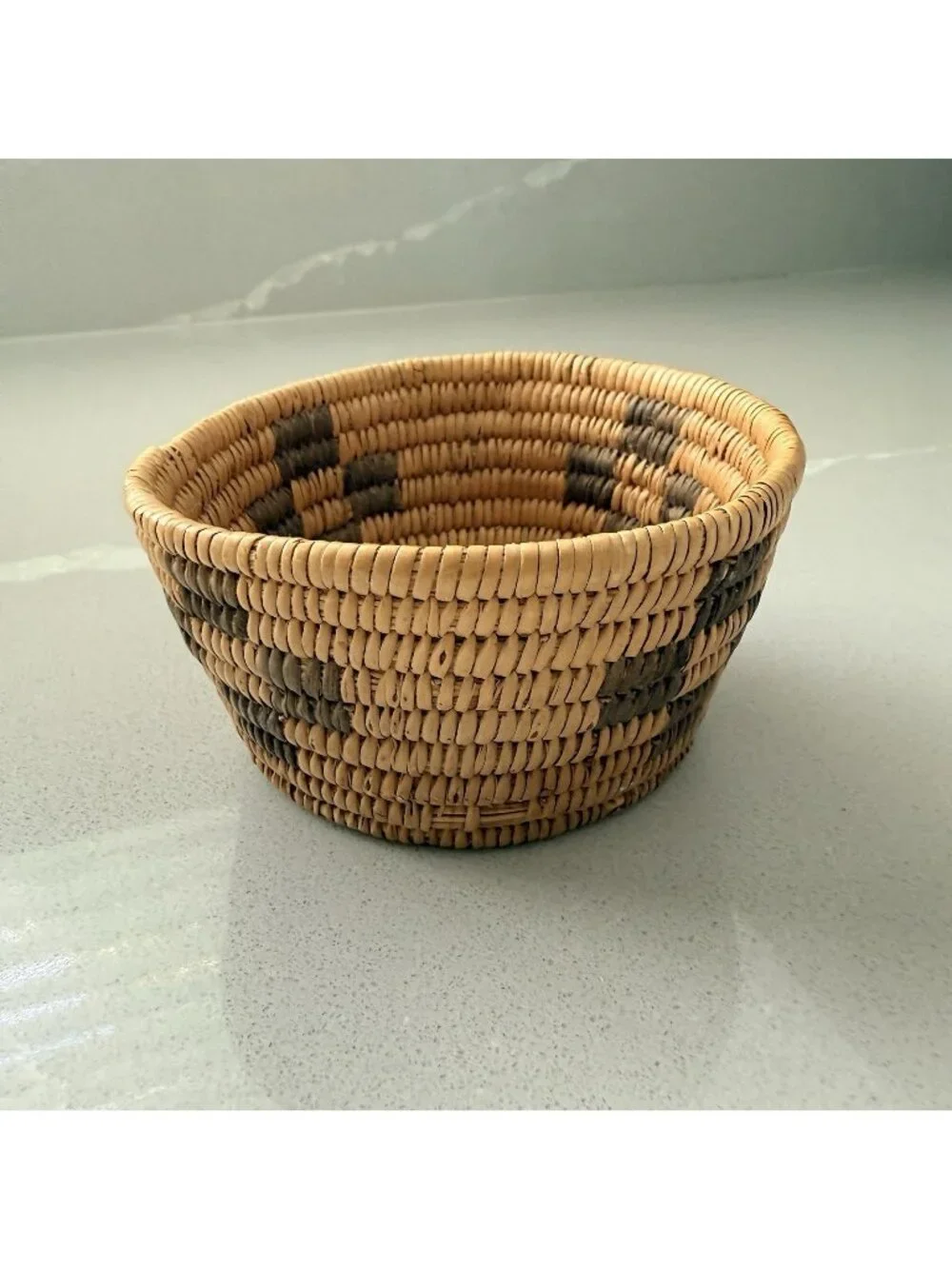 Vintage Papago Basket Bowl Native American Hand Woven Coiled Two Toned Southwest